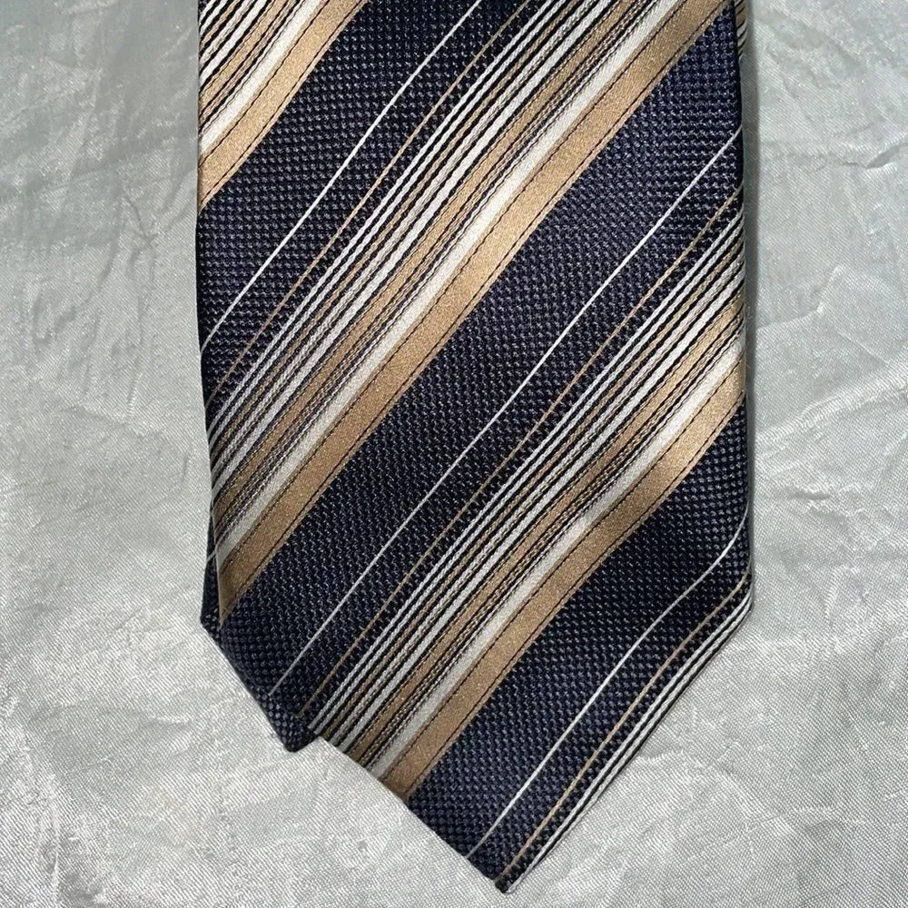 Ermenegildo Zegna tan &‎ brown striped silk tie